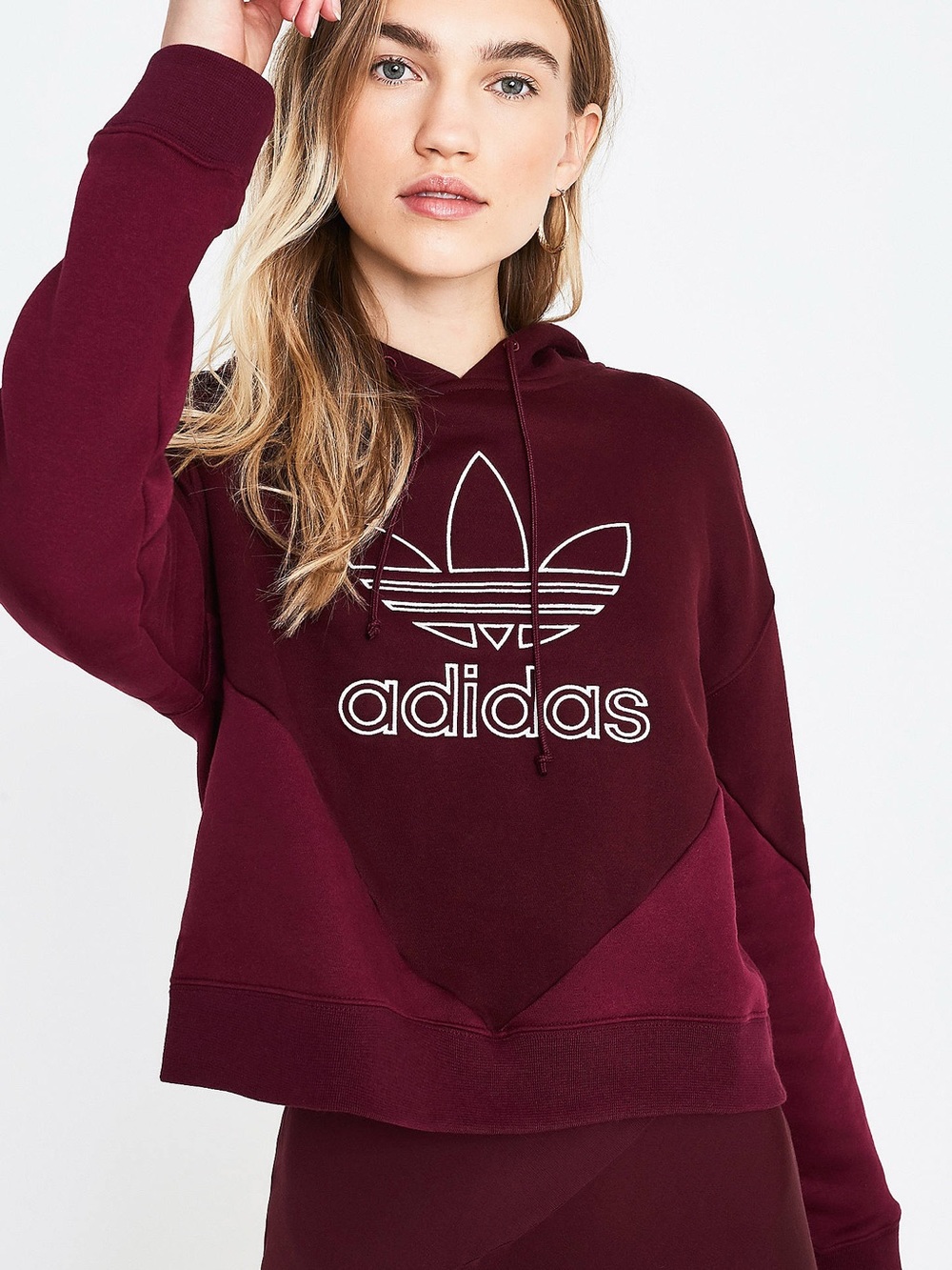 Adidas Originals CLRDO Maroon Hoodie Medium Fleece Lined Oversized Cropped